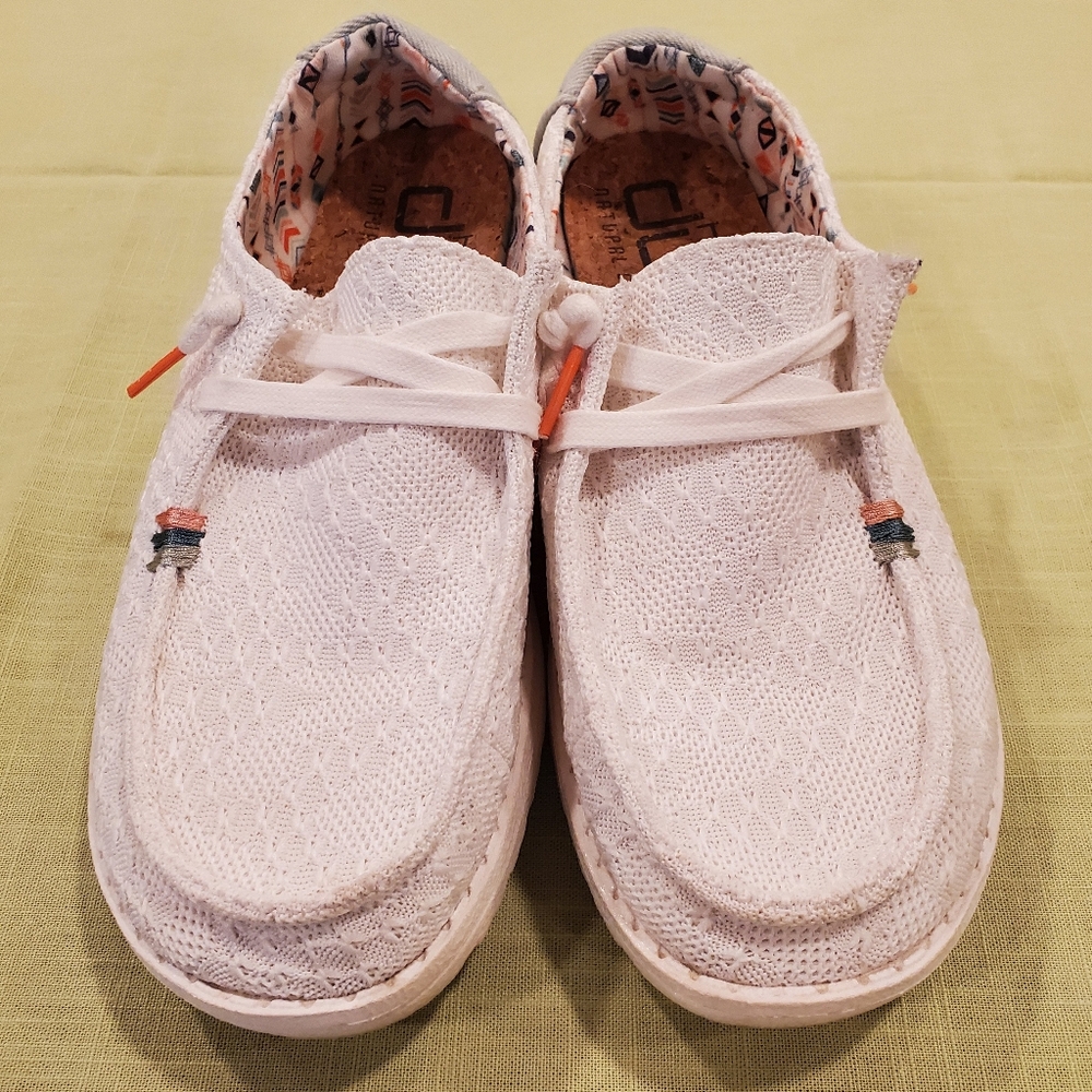 Hey Dude Women's White Loafers with Patterned Lining